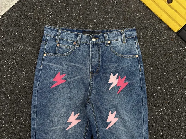 Unbranded Jeans Washed denim with lightning bolt graphics product detail image 10