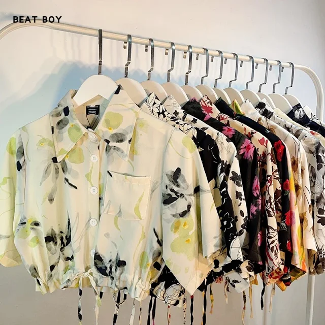 Unbranded Shirts Floral Print Short-Sleeve Drawstring-Hem Shirt product detail image 7