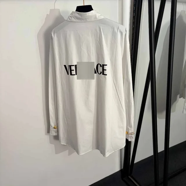 Versace Shirts Long-Sleeve Button-Up Shirt with Gold Safety-Pin Collar Detail product detail image 3