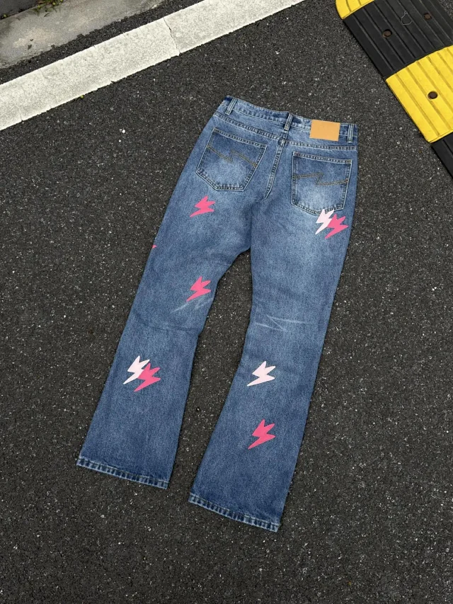 Unbranded Jeans Washed denim with lightning bolt graphics product detail image 5