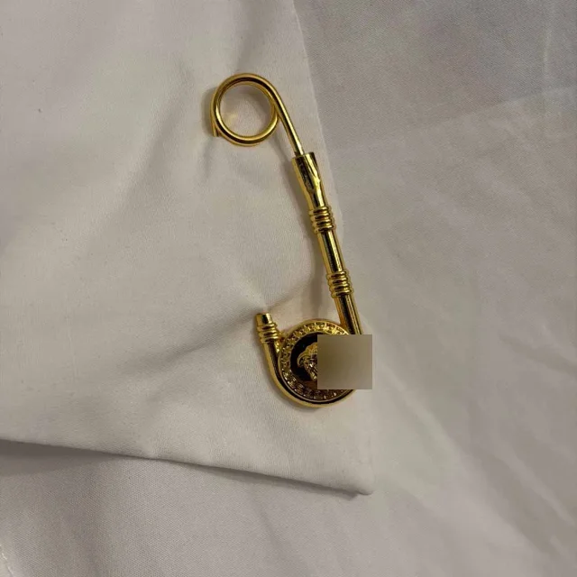 Versace Shirts Long-Sleeve Button-Up Shirt with Gold Safety-Pin Collar Detail product detail image 8