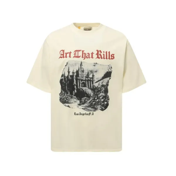 Art That Kills Castle Print Cream T-Shirt - 1
