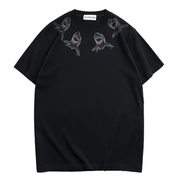 Design West Point Snail Shark Embroidered Black T-Shirt T-Shirts - 1