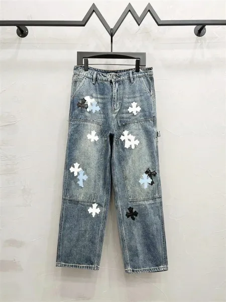 Design Snowflake Patchwork Wide-Leg Jeans Blue - 9