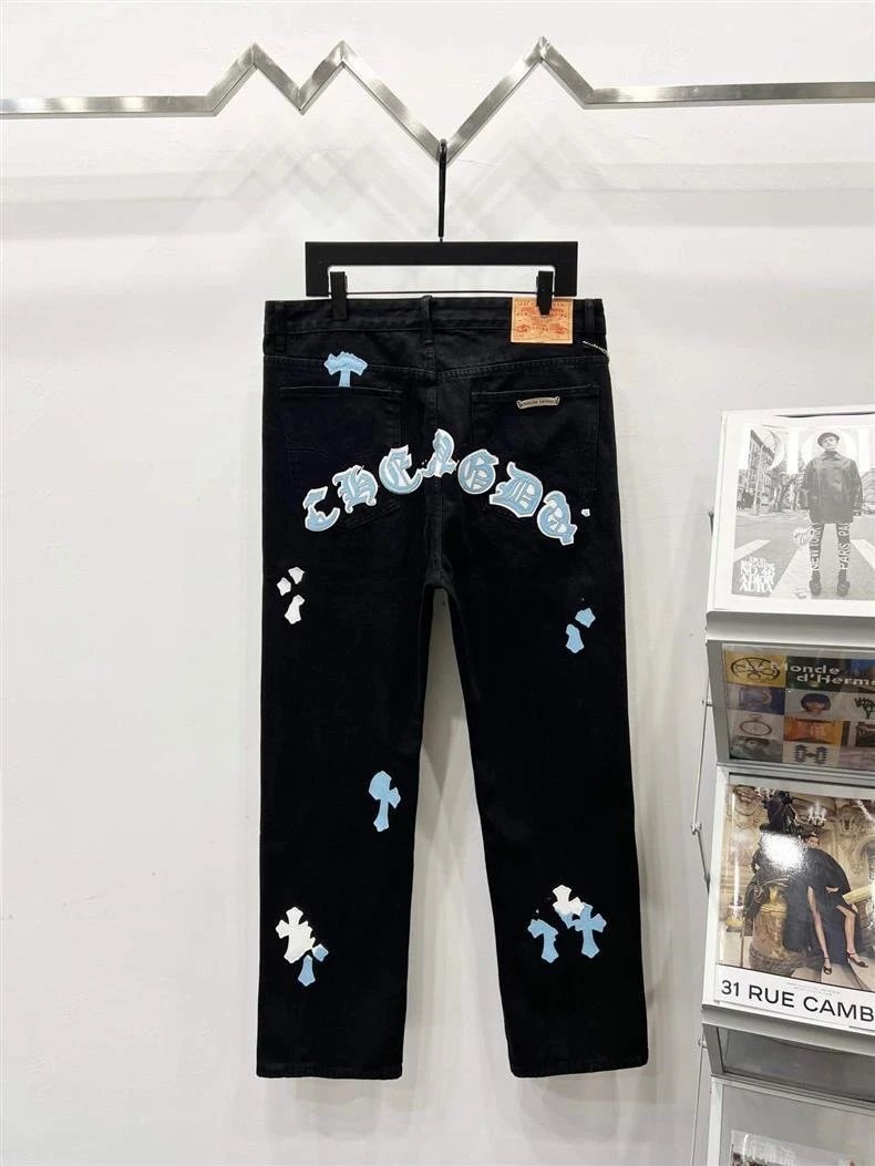 Design Snowflake Patchwork Wide-Leg Jeans Blue - 34
