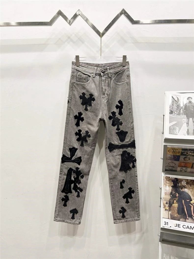 Design Snowflake Patchwork Wide-Leg Jeans Blue - 45
