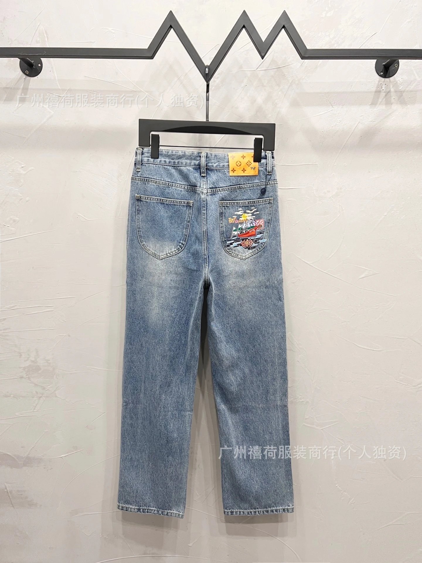 Louis Vuitton Jeans Straight-Leg Graphic Patch — M 2004 Light blue