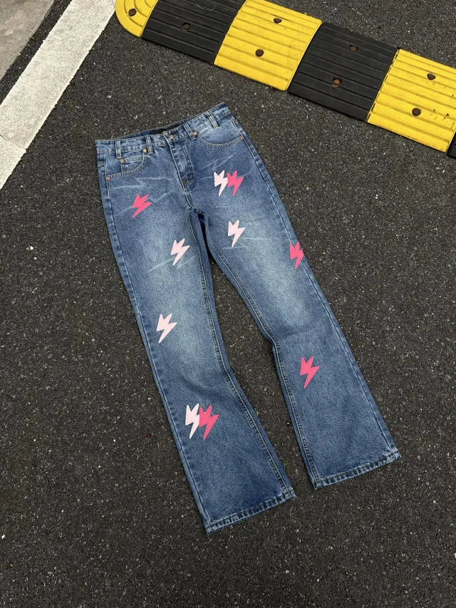Unbranded Jeans Washed denim with lightning bolt graphics product detail image 6