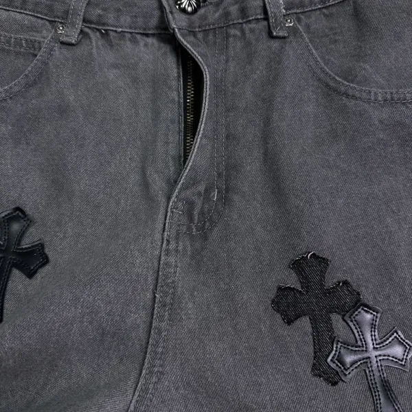 Chrome Hearts Cross-Embroidered Distressed Gray Jeans - 10