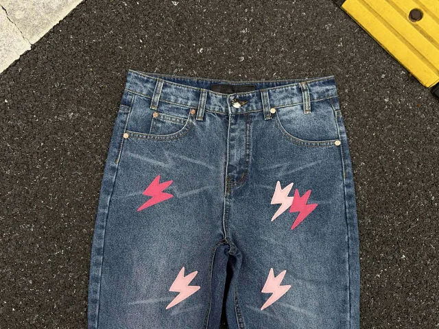 Unbranded Jeans Washed denim with lightning bolt graphics product detail image 11