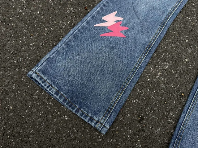 Unbranded Jeans Washed denim with lightning bolt graphics product detail image 13