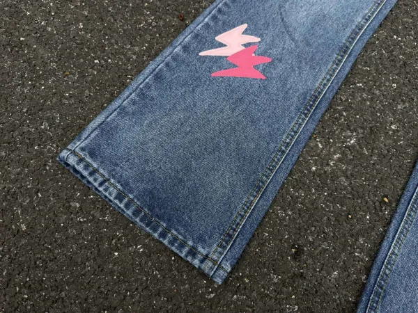 Design Lightning Print Flared Jeans Blue - 14