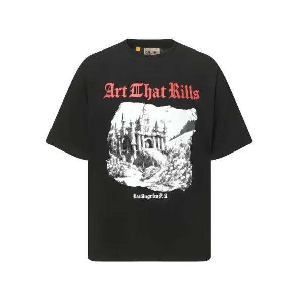 Art That Kills Castle Print Black T-Shirt - 1
