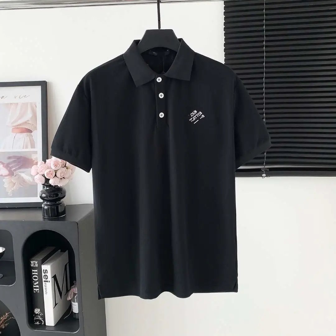 Prada Shirts Short-Sleeve Polo Shirt with Chest Triangle Logo — 04 Donkey Home Chest Classic Letter Pin Embroidery