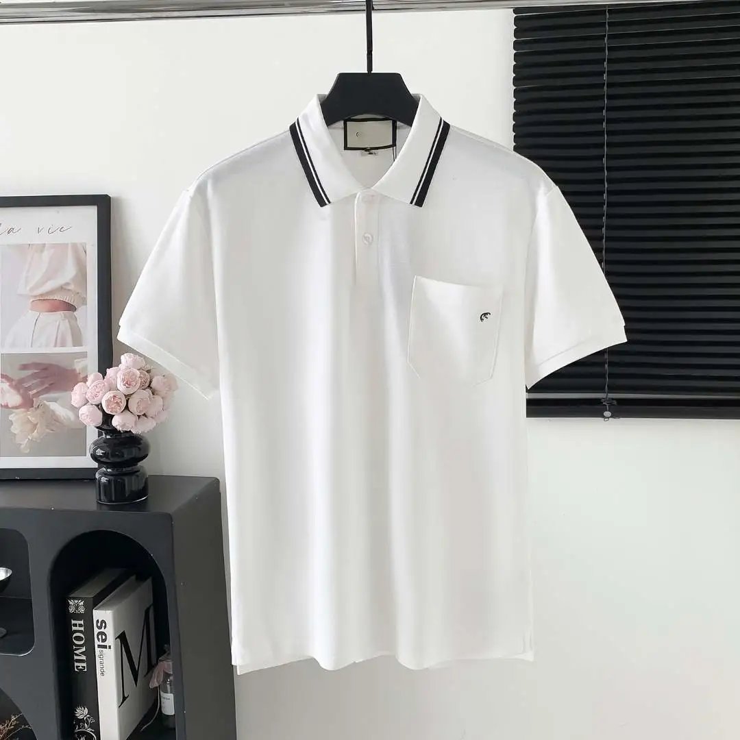 Prada Shirts Short-Sleeve Polo Shirt with Chest Triangle Logo — 26 G Home Pocket Embroidery