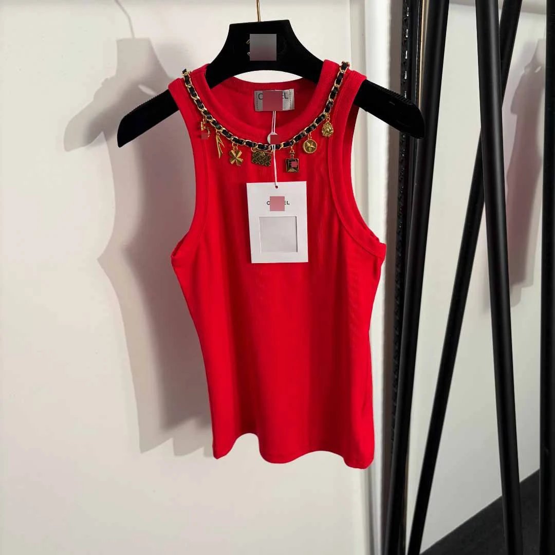 Unbranded Vests Ribbed sleeveless tank vest with chain charm neckline image 4