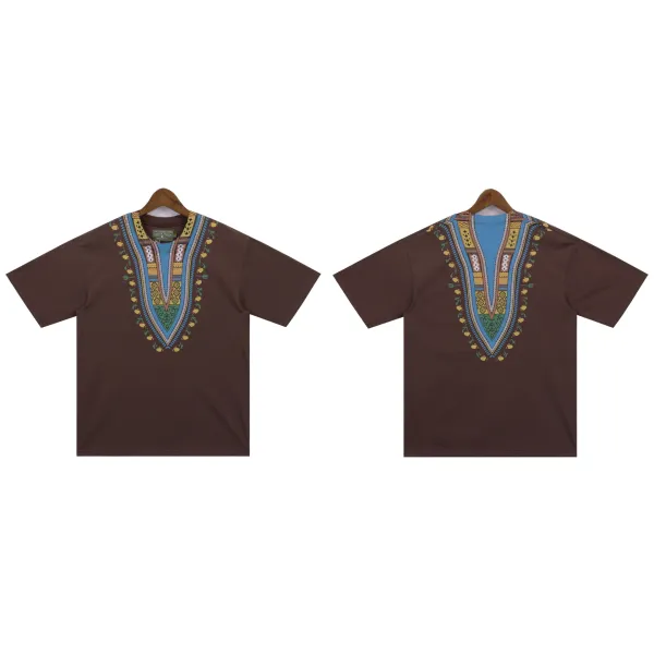 Design Dashiki-Style V-Neck T-Shirt Brown - 6
