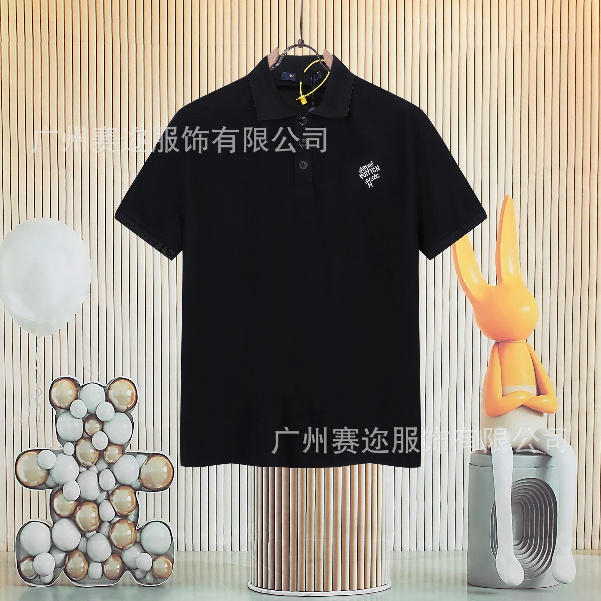 Unbranded Shirts Short-Sleeve Polo Shirt with Contrast Trim and Chest Pocket — L 024 Black