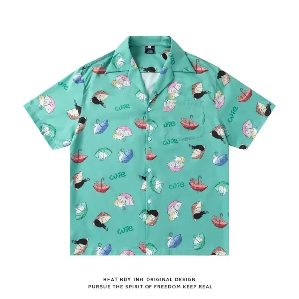 Design Beat Boy Ing Tropical Print Short-Sleeve Shirt White Shirt - 23