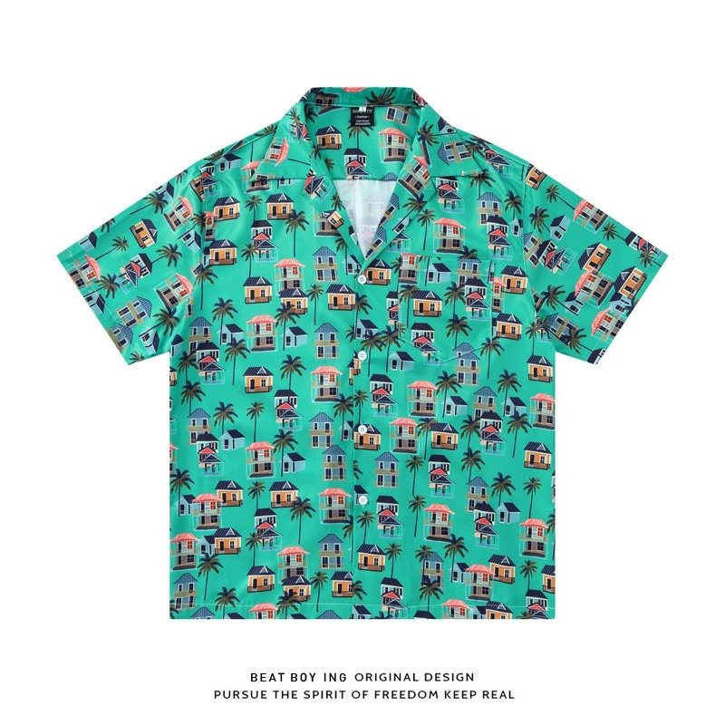 Design Beat Boy Ing Tropical Print Short-Sleeve Shirt White Shirt - 47