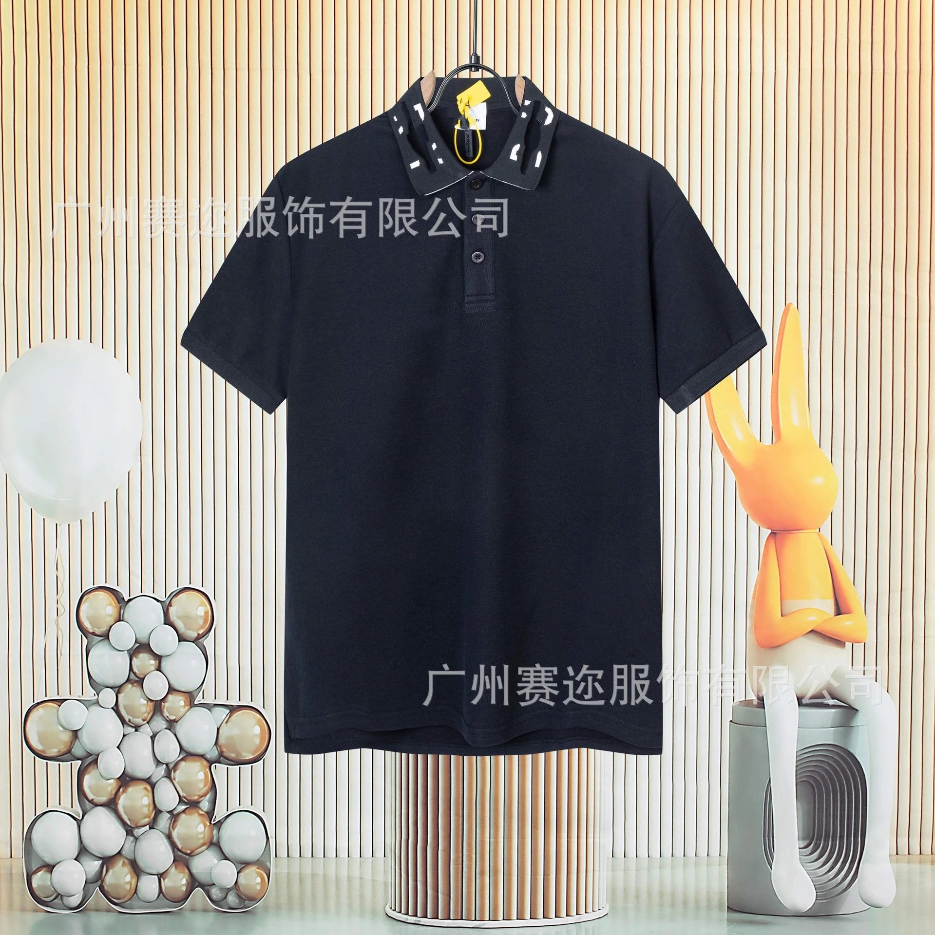 Unbranded Shirts Short-Sleeve Polo Shirt with Contrast Trim and Chest Pocket — B 003 Black
