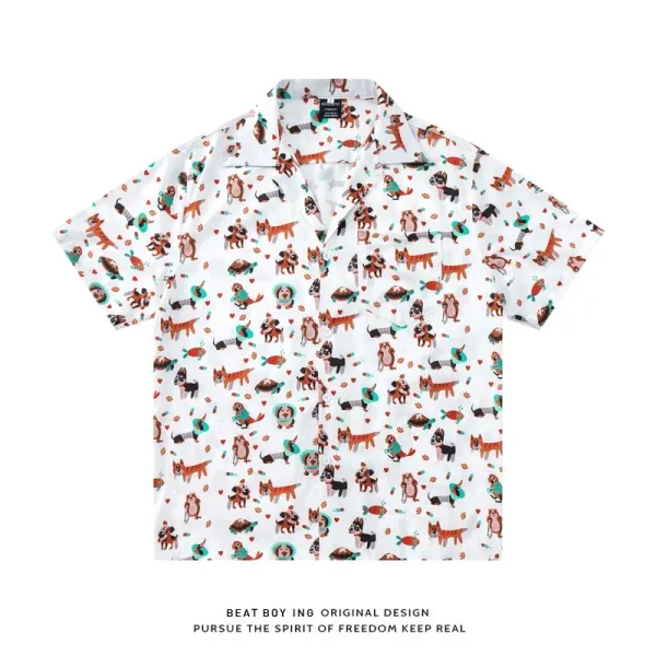 Design Beat Boy Ing Tropical Print Short-Sleeve Shirt White Shirt - 63