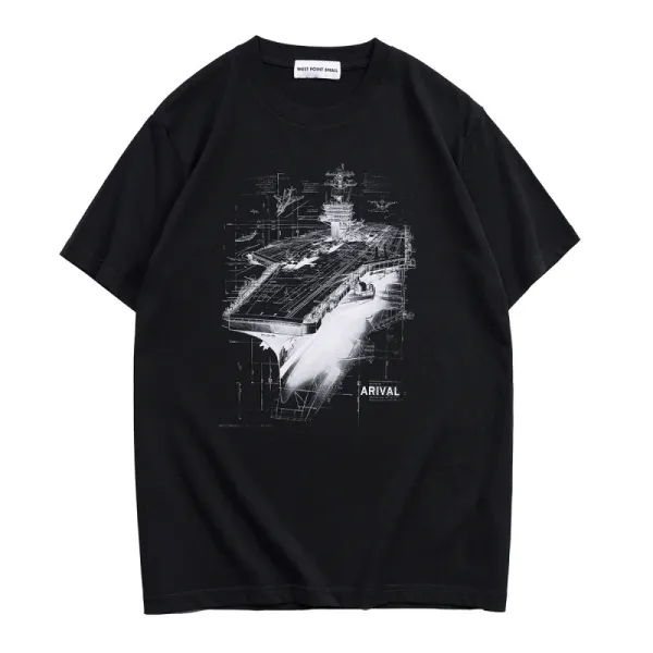 Design West Point Snail Aircraft Carrier Blueprint Black T-Shirt T-Shirts - 1