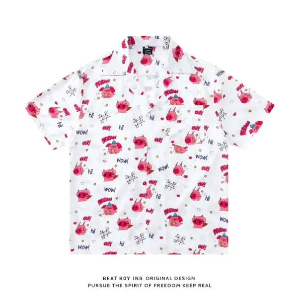 Design Beat Boy Ing Tropical Print Short-Sleeve Shirt White Shirt - 80
