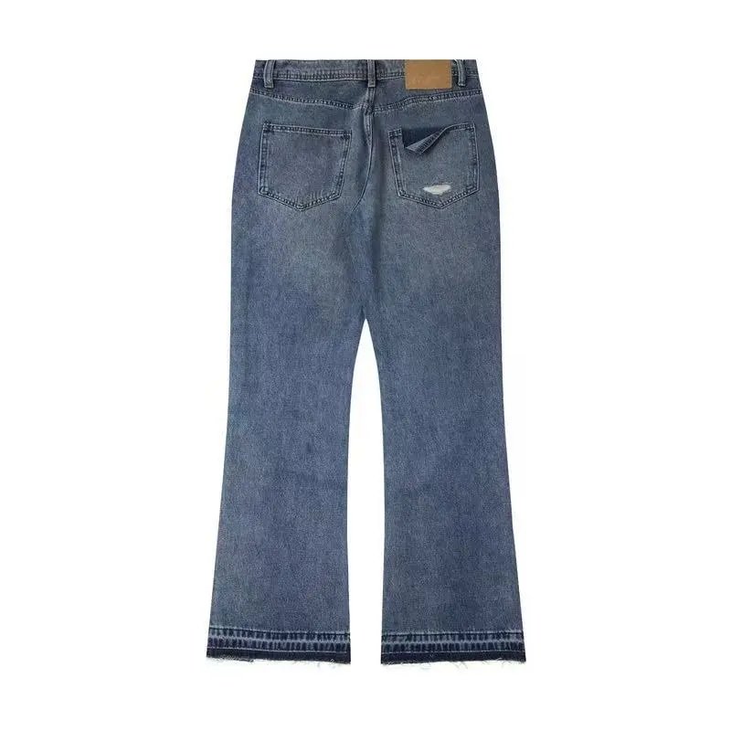 Design Distressed Paint-Splatter Flared Jeans Blue - 12