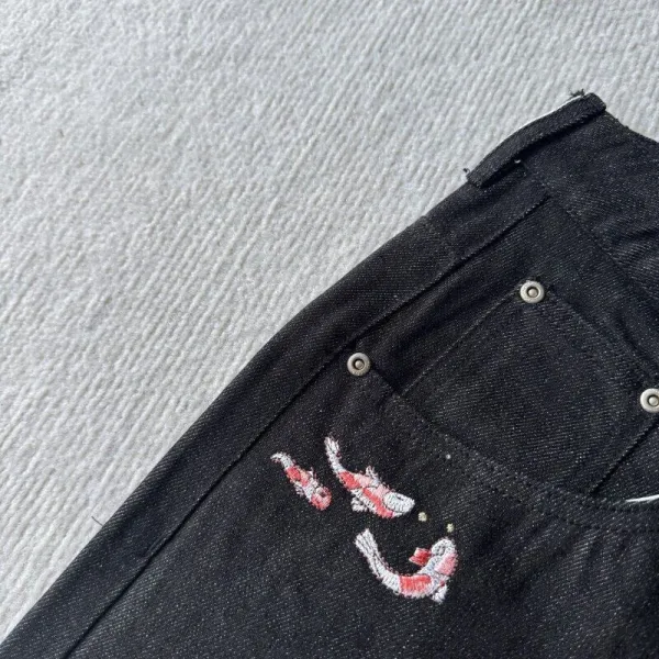 Design Embroidered Cherry Blossom Denim Shorts Black - 22