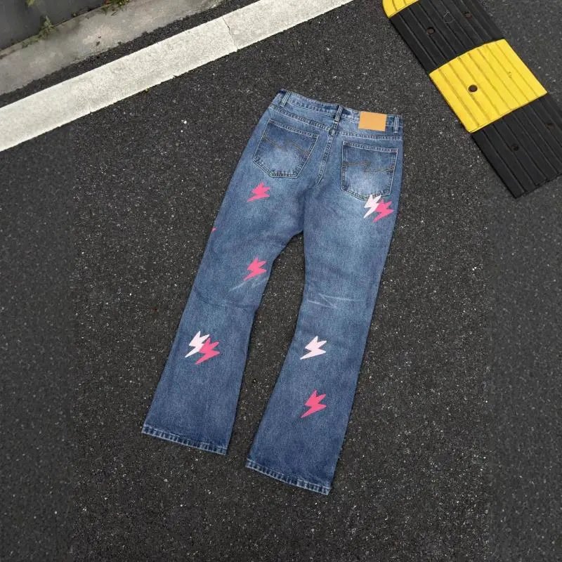 Unbranded Jeans Washed denim with lightning bolt graphics image 3