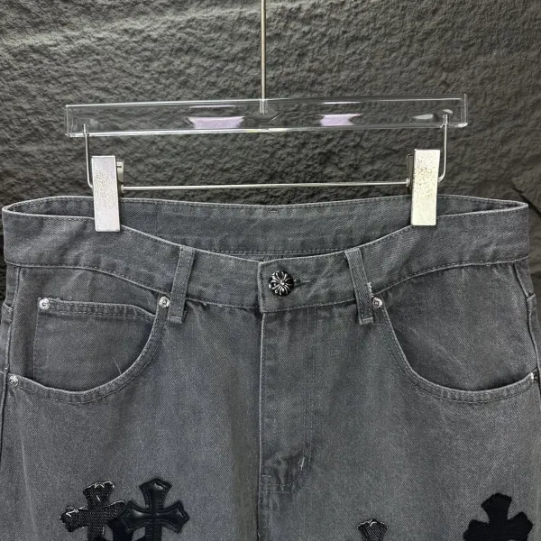 Chrome Hearts Cross-Embroidered Distressed Gray Jeans - 6