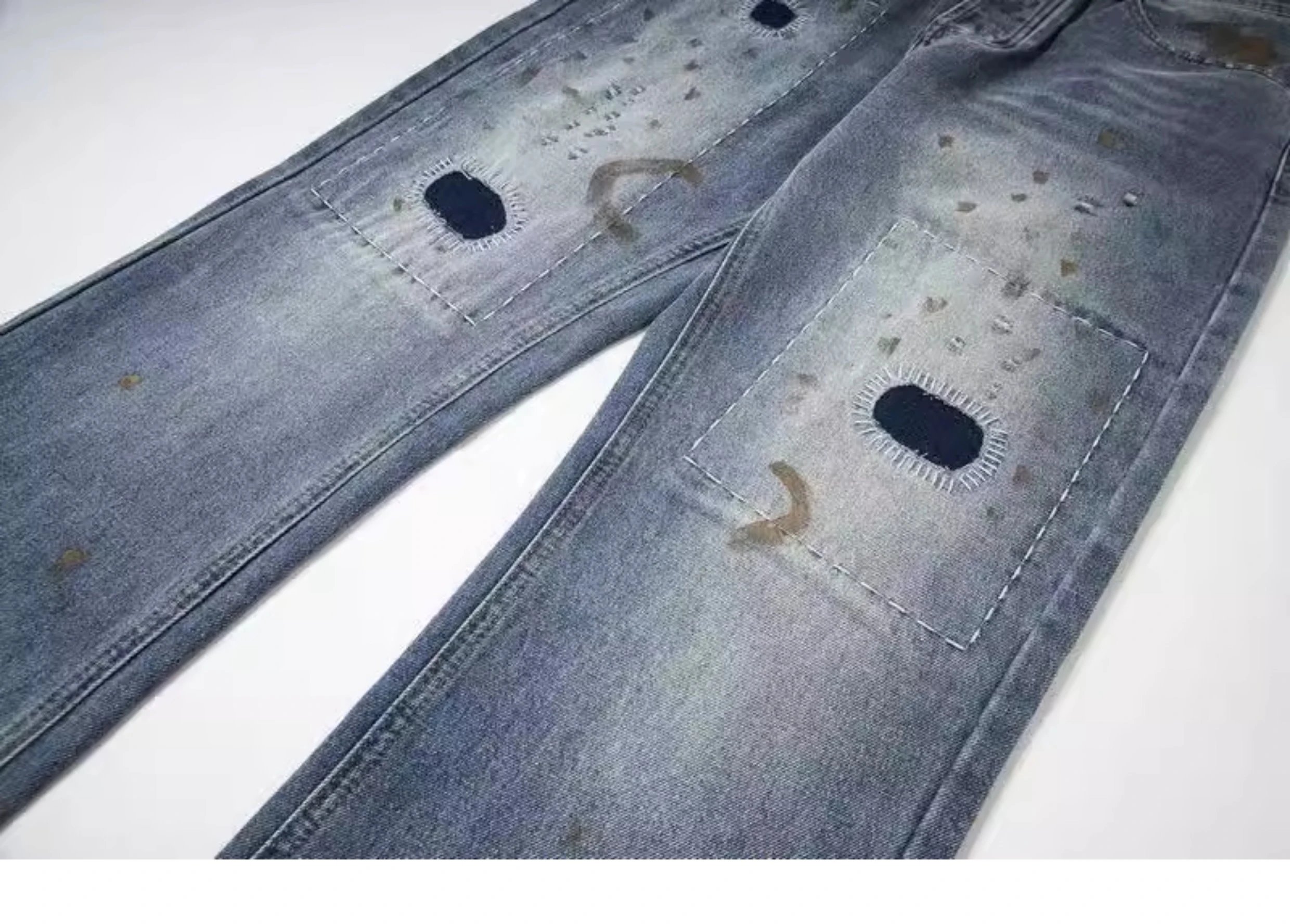 Design Distressed Paint-Splatter Flared Jeans Blue - 28