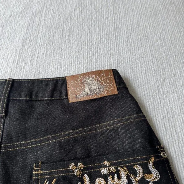 Design Embroidered Cherry Blossom Denim Shorts Black - 31