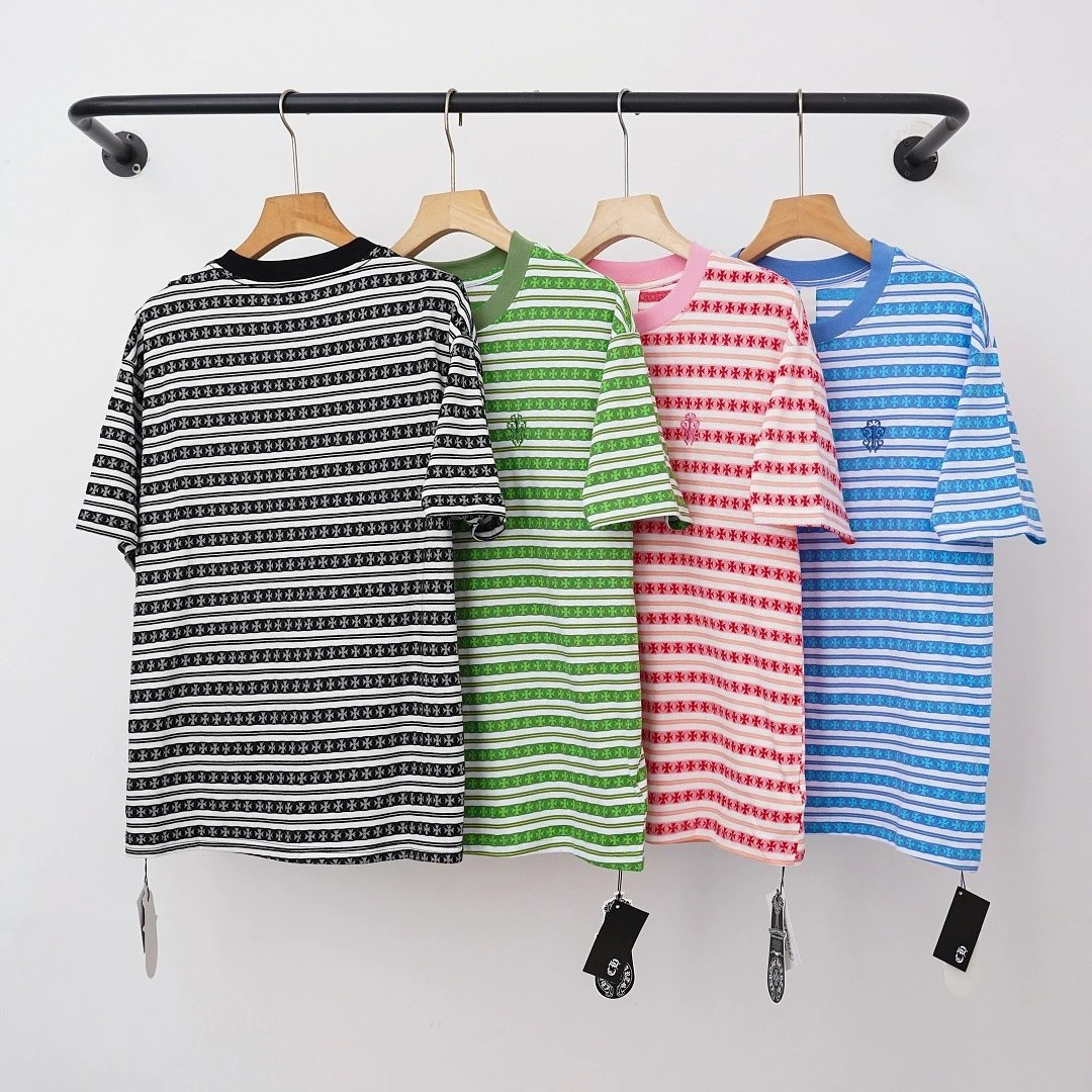 Striped Pattern T-Shirt Black White Green Red Blue Casual