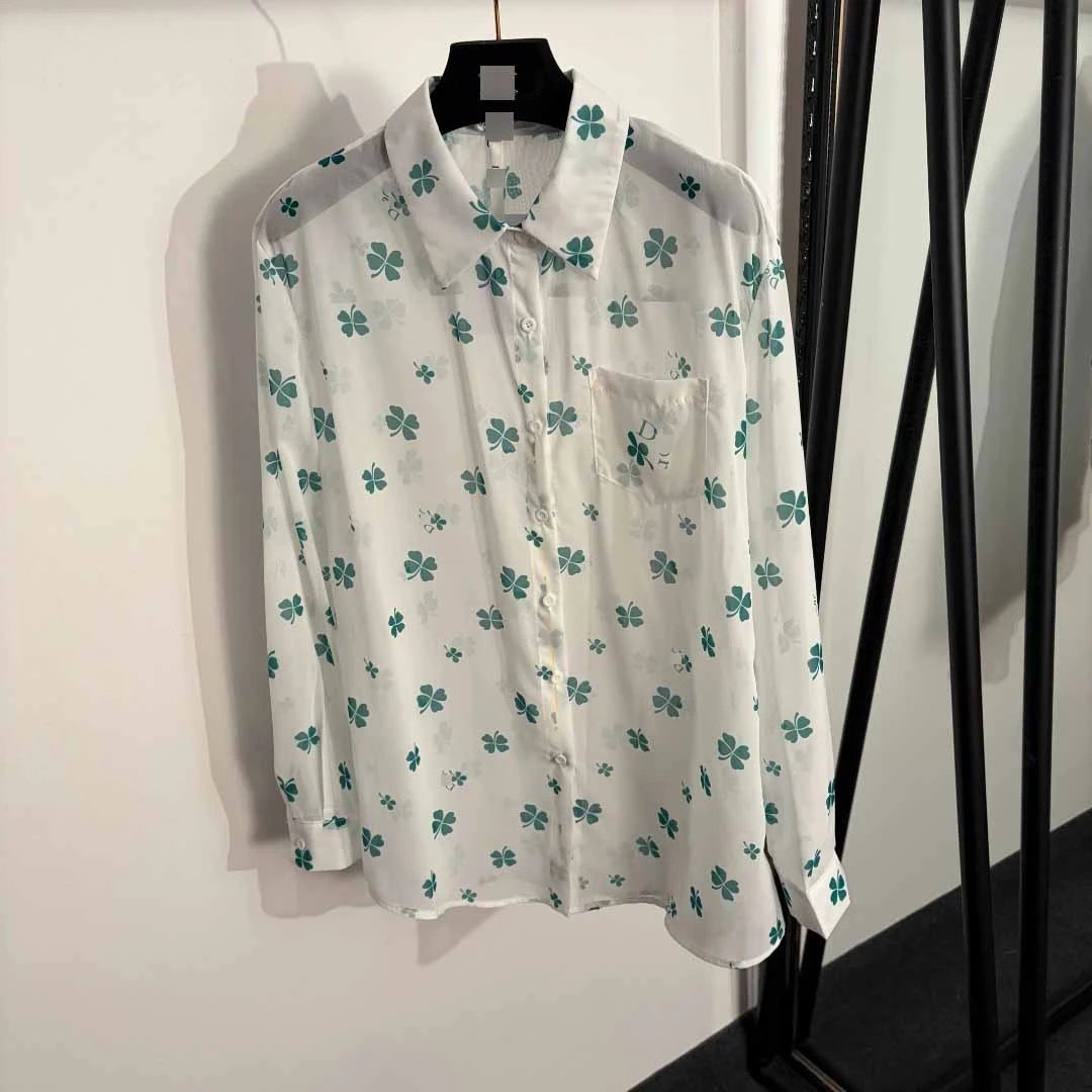 Dior Floral Print Sheer Shirt and Shorts Set Black Green - 5