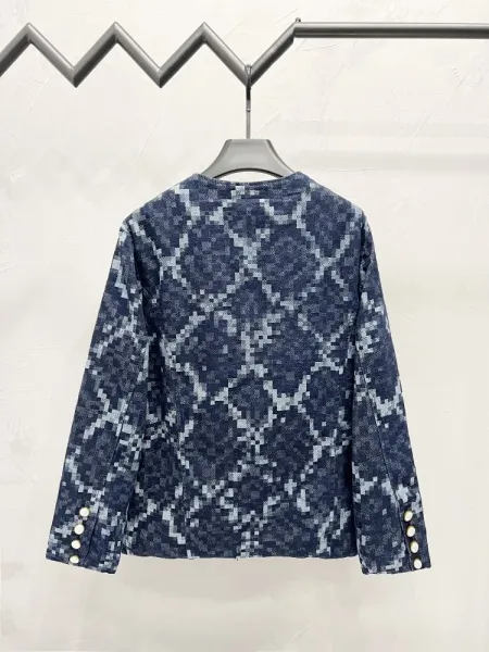 Design Pixelated Geometric Pattern Denim Jacket Outerwear - 31