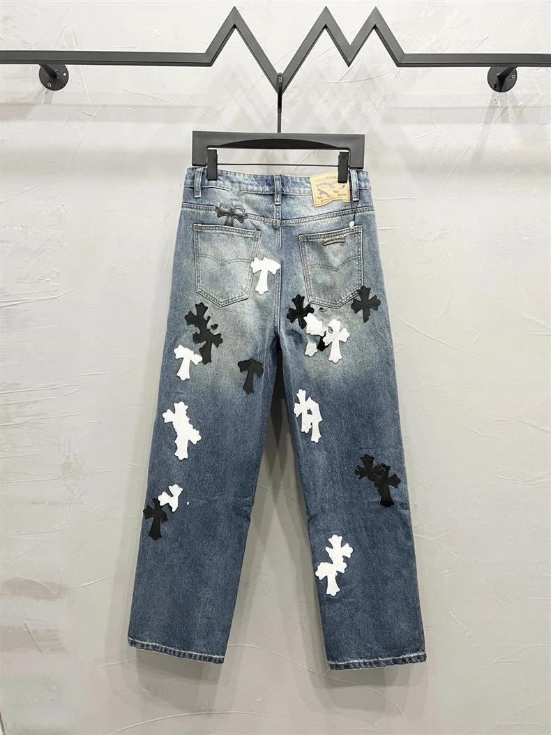 Design Snowflake Patchwork Wide-Leg Jeans Blue - 14