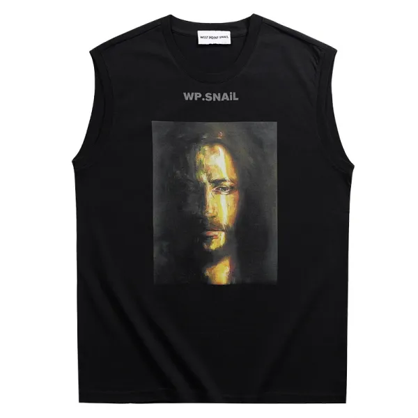 Design WP.SNAIL Art Portrait Sleeveless Top Black Vest Top - 1