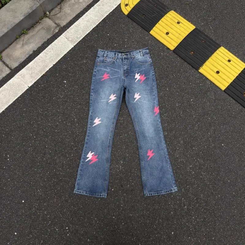 Unbranded Jeans Washed denim with lightning bolt graphics image 5
