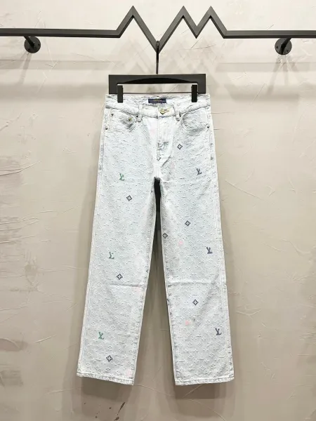 Design Checkerboard Washed Denim Jeans - 22