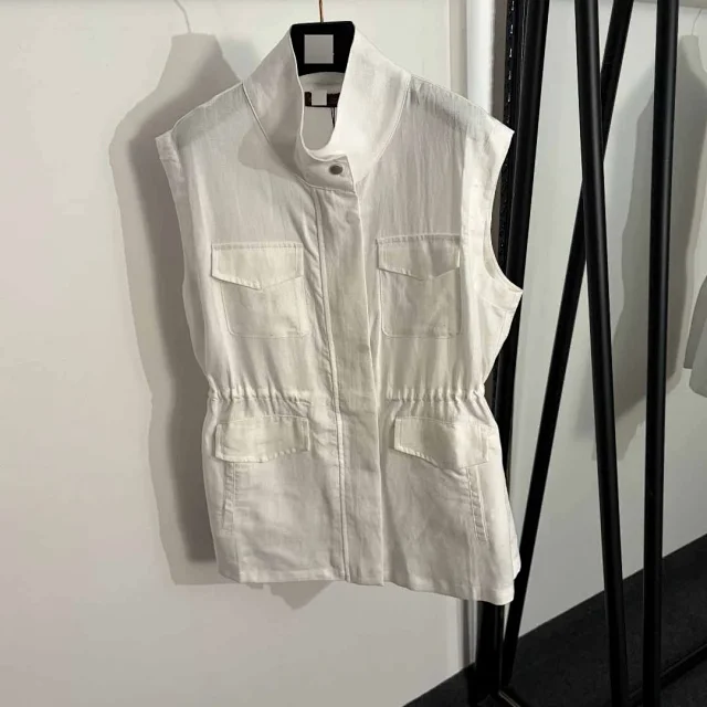 Unbranded Matching Sets Linen utility vest and wide-leg trouser set with four flap pockets drawstring waist product detail image 3