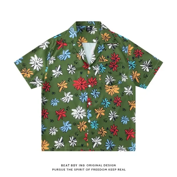Design Beat Boy Ing Tropical Print Short-Sleeve Shirt White Shirt - 29