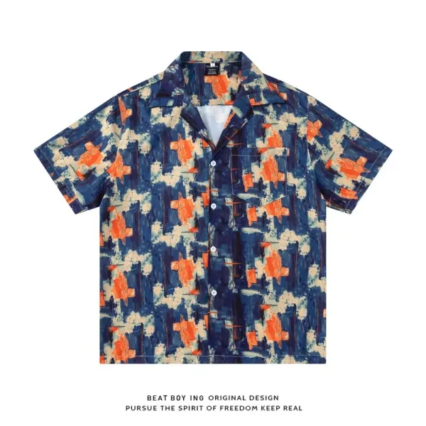 Design Beat Boy Ing Tropical Print Short-Sleeve Shirt White Shirt - 37