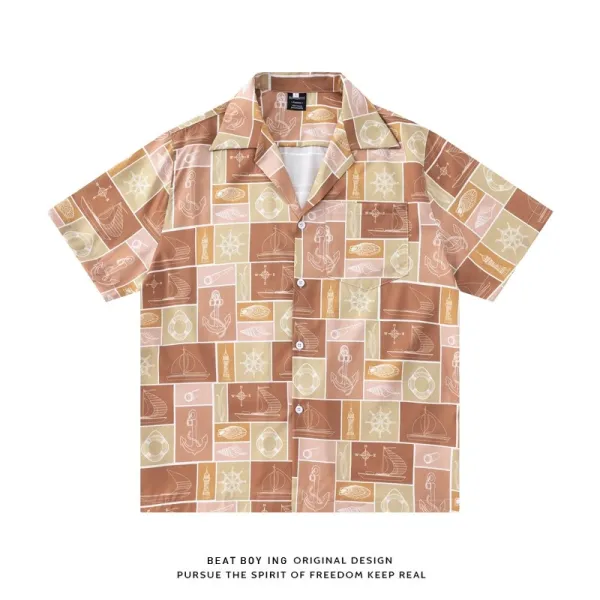 Design Beat Boy Ing Tropical Print Short-Sleeve Shirt White Shirt - 45
