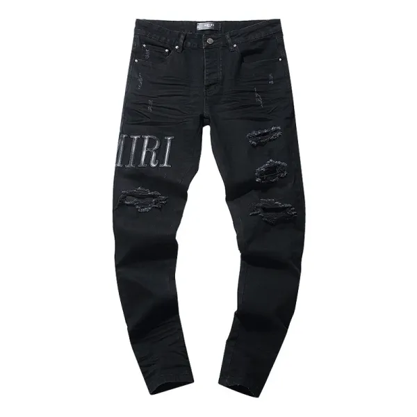 Design Distressed Paint-Splatter Black Jeans - 31