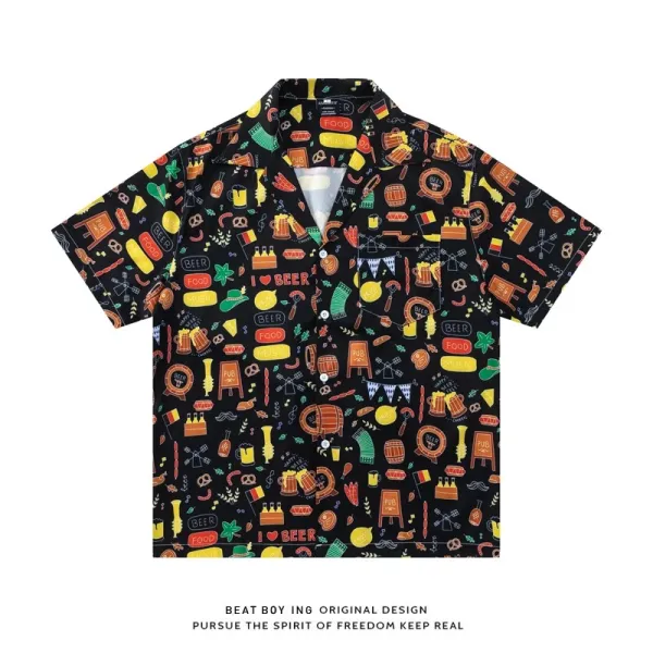Design Beat Boy Ing Tropical Print Short-Sleeve Shirt White Shirt - 53