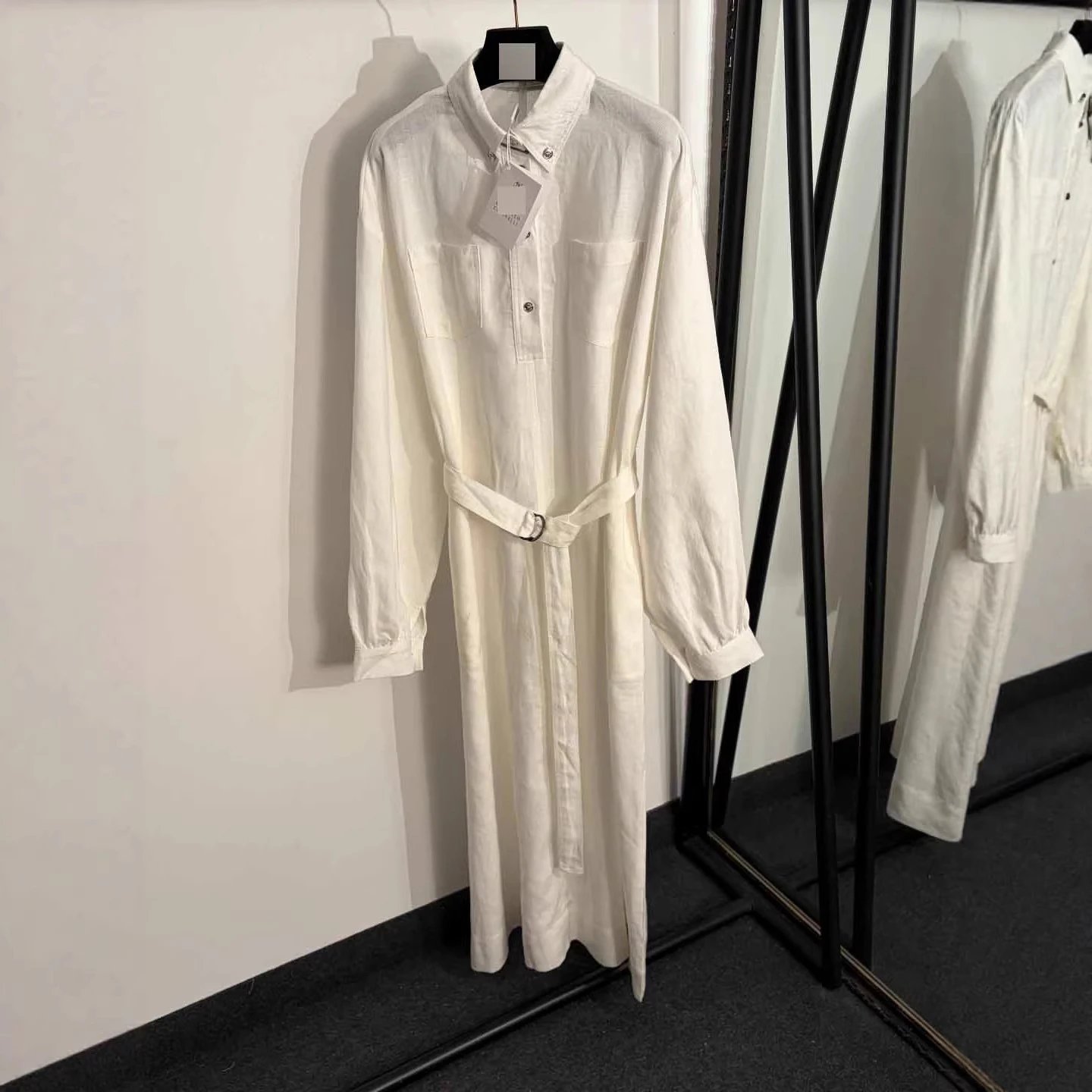 Unbranded Dresses Long-sleeve belted shirt dress with chest pockets image 2