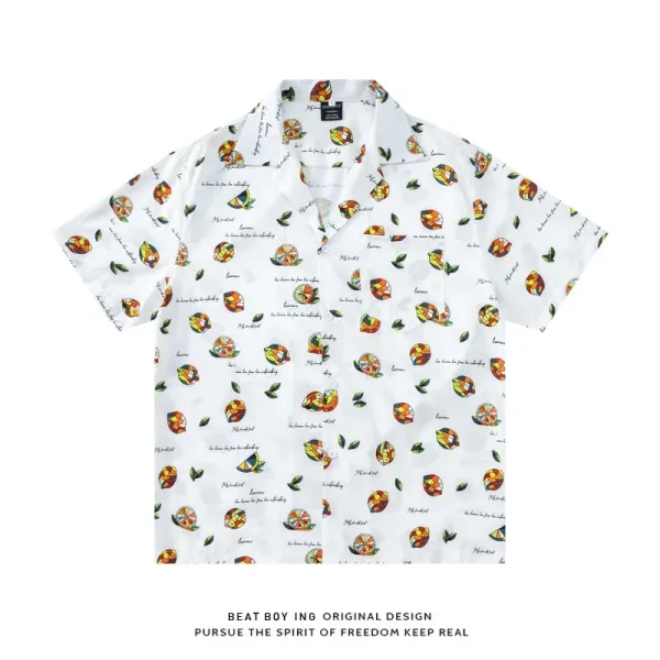 Design Beat Boy Ing Tropical Print Short-Sleeve Shirt White Shirt - 61