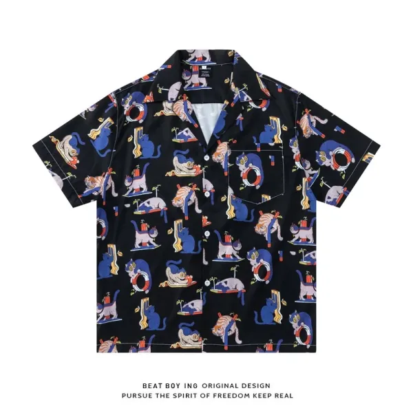 Design Beat Boy Ing Tropical Print Short-Sleeve Shirt White Shirt - 86